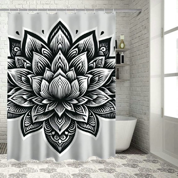RUIYC Home Bathtubs Bathroom Curtain Decoration Waterproof Shower Curtain Multiple Sizes Lotus Flower Ultra-Soft Micro White