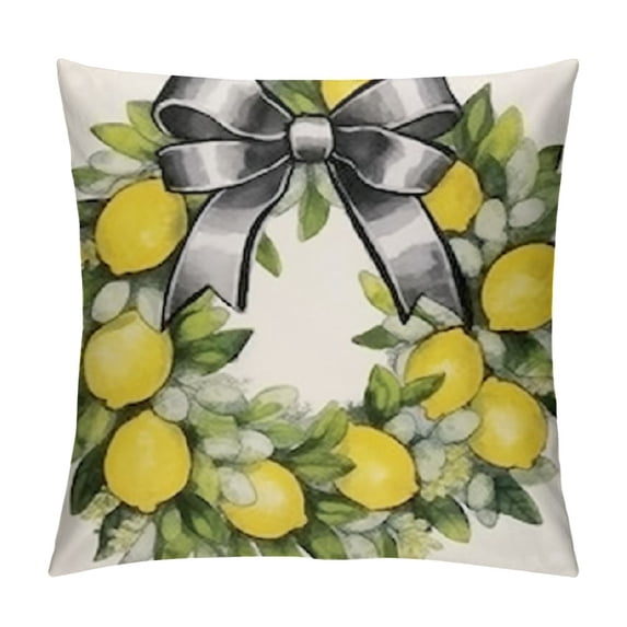 JEUXUS Home Sweet Home Lemon Lamb Ear Wreath Throw Pillow Covers, Bless Our Home Summer Cushion Case for Sofa Couch