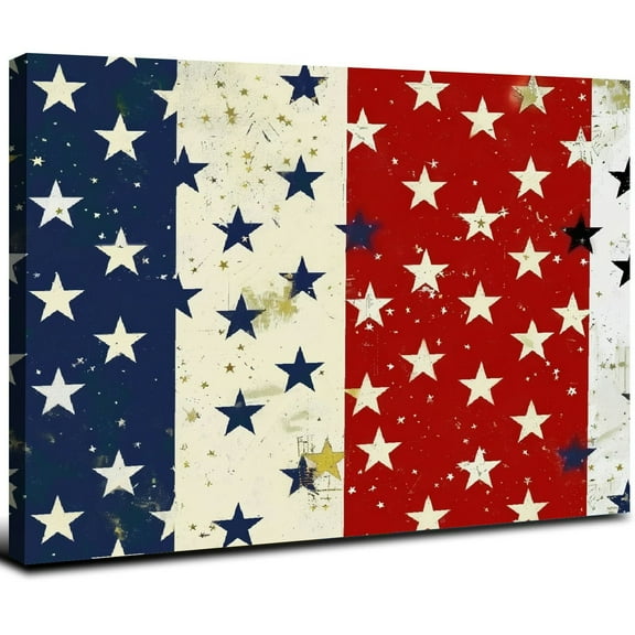 JEUXUS Home Wall Decor Versatile Canvas Wall Art 4th of July Independence Day Blue White Red Stars and Stripes American Flag Wall Pictures Framed Artwork for Home Office Hotel 20x16inch