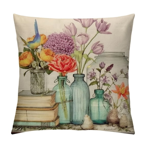 RUIYC Hopyeer Rustic Farmhouse Vintage European Floral Throw Pillow Covers Classical Lavender Flowers Plant Pillowcase Home Sofa Decor Cushion Cover