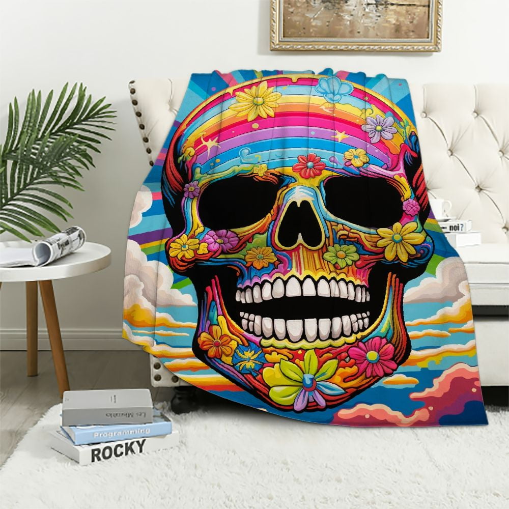 JEUXUS Horror Sugar Skull Blanket Mexican Cool Skulls Throw Blankets
