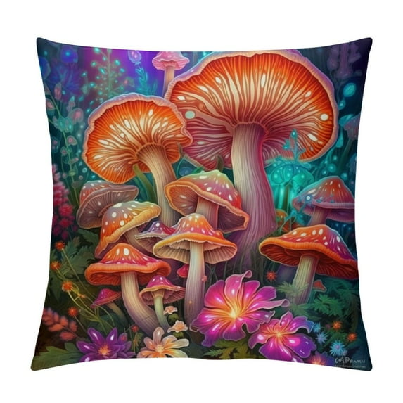 JEUXUS Hot Pink Preppy Mushrooms Flowers Nature Farmhouse Throw Pillow Covers,Home Bedroom Living Room Decor Pillow Case,Teen Girls Women Cowgirls Mushroom Lovers Gifts,Pillowcase
