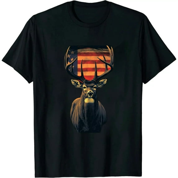 JEUXUS I LOVE USA American Flag and Deer Hunter T-shirt