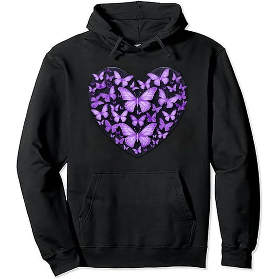 JEUXUS I Wear Purple Butterfly Heart Flower Alzheimer's Awareness Pullover Hoodie