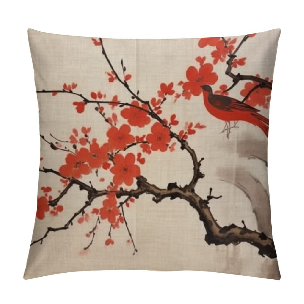 JEUXUS Ink Oil Traditional Chinese Painting Throw Pillow Covers Red