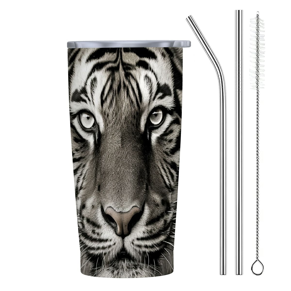 JEUXUS Insulated Coffee Mug with Lid White Tiger Travel Mug Stainless