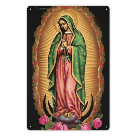 JEUXUS Iron Art Wall Hanging 8*12in Virgin Mary, Flowers, Folk Art 8x12in