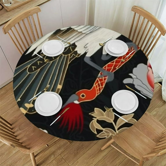 JEUXUS Japanese Crane Tablecloths Asian Oriental Heron Bird Floral Branch Clouds Kitchen Dinning Tabletop Decoration,Table Cover for Indoor Outdoor Tablecloth