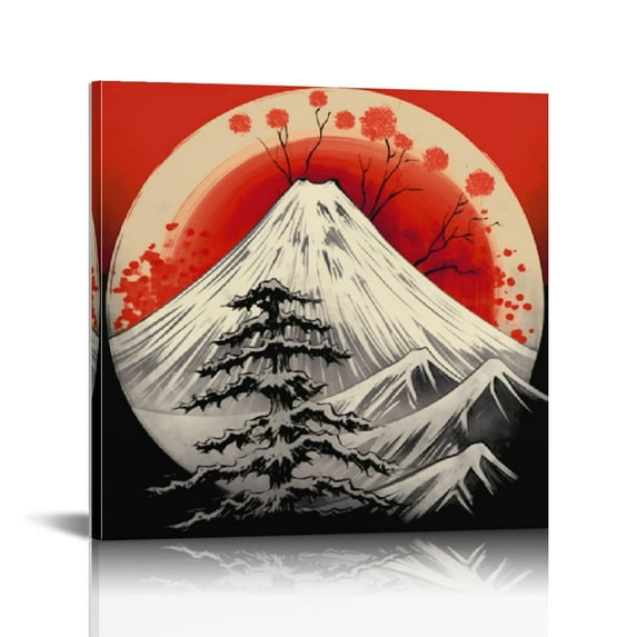 JEUXUS Japanese Decor Wall Art Retro Japanese Armored Samurai Canvas Pictures Red Geisha Anime Posters Asian Fuji Mountain Painting for Living Room Bedroom Artwork Home Decorations 16x16 inch