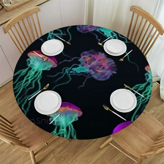 JEUXUS Jellyfish Tablecloth Round Table Cloths Washable Holiday Table Cover Decorative for Kitchen Dinner Party