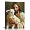 thumbnail image 1 of JEUXUS Jesus Christ Holding Lost Lamb Religious Poster Canvas Print Wall Art Modern Bedroom Room Aesthetics Decoration Boys Women Gift and Framed  12x16 in, 1 of 5