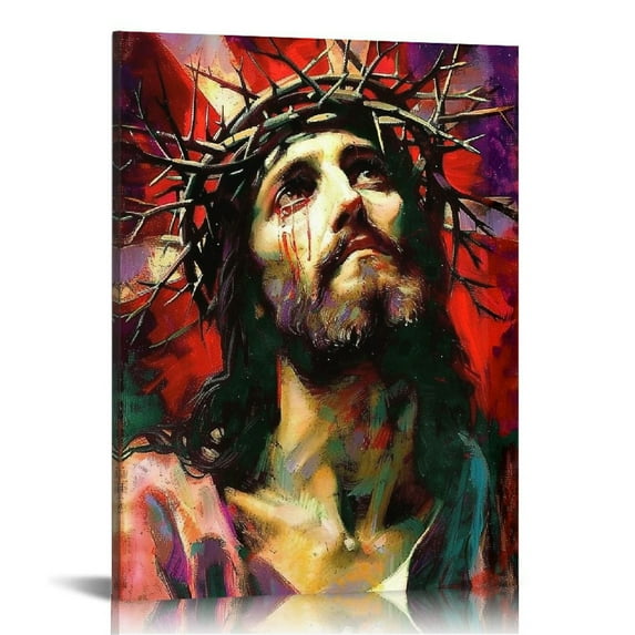 JEUXUS Jesus Christ Wall Art Watercolor Christian Jesus Portrait Picture Canvas Abstract Framed Modern Artwork for Bedroom Living Room Bathroom Decor,Ready to Hanging, 16x20 in