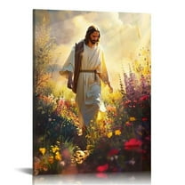 JEUXUS Jesus Christ Watercolor Poster Canvas Wall Art Jesus Walking in Summer Christian Picture Print Framed or Wall Suitable for Christian Home Decor 12x16 in
