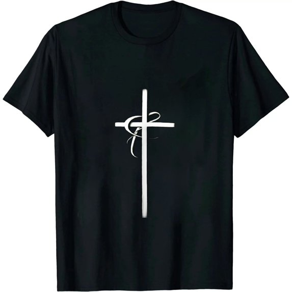 JEUXUS Jesus Handwritten Cursive Cross Art Birth Baptism Gifts T-Shirt