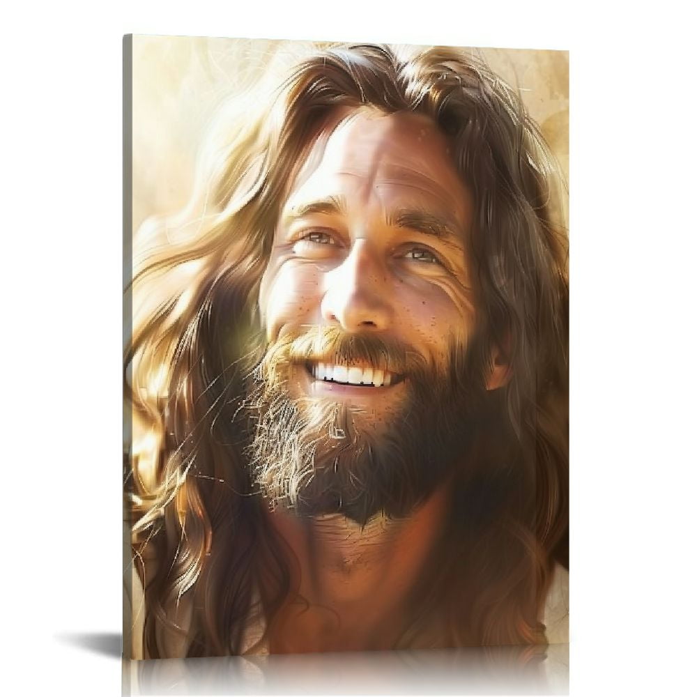 JEUXUS Jesus Wall Art Christian Christ Canvas Prints Picture of Jesus  Laughing Christ's Smile Poster Religious Home Wall Decor 16x20 in, image size:1000x1000
