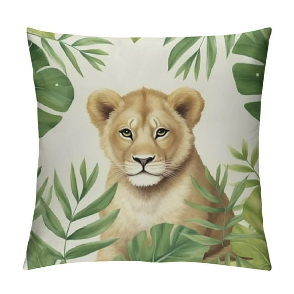 JEUXUS  Jungle Animals Throw Pillow Covers Lion Giraffe Sloth Toucan Tropical Outdoor Decorative Pillows Cushion Cases for Couch Sofa Bed Home Decor