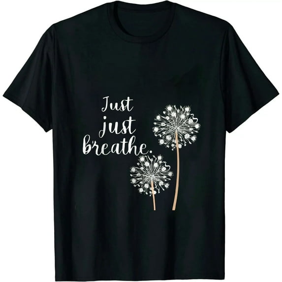 JEUXUS Just Breathe Letter Print Tops Shirts Dandelion Graphic Blouses for Women