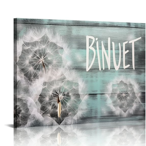 JEUXUS Just Breathe Wall Art Gray Dandelion Canvas Wall Art For Living Room Bathroom Decoration White Flower Flora Dandelion Picture Canvas Prints Artwork Framed Ready To