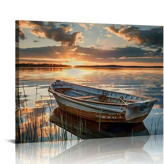 JEUXUS Lake Large Wall Art Lake View Canvas Painting Prints Boat Sunset Pictures Wall Decor Nature Landscape Modern Artwork Home Decoration for Living Room Bedroom Dining Room