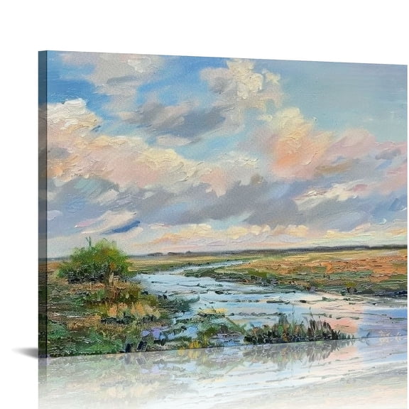 JEUXUS Landscape Canvas Framed Wall Painting: Large Nature Scenery Art Picture Modern River Scene Natural Scenic Wilderness Print Artwork for Bedroom Living Room Decor