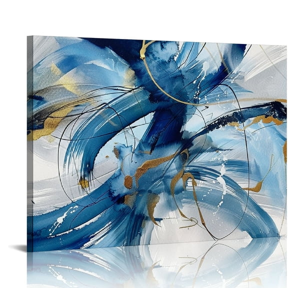 JEUXUS  Large Abstract Canvas Art Elegant Combination of Tones Modern Living Room Wall Decor Black and White Gray Background Blue Gradient Picture