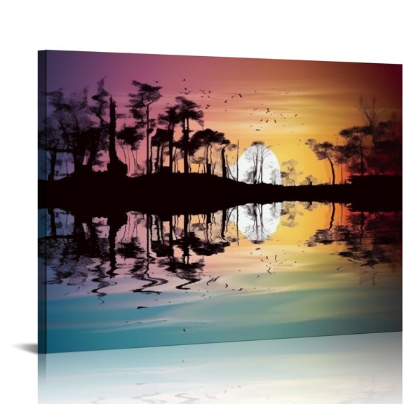 JEUXUS  Large Abstract Guitar Island Canvas Wall Art Modern Music Paintings Abstract Tree Painting Prints Music Lover Home Decor for Living Room Framed Ready to Hang 16x12in