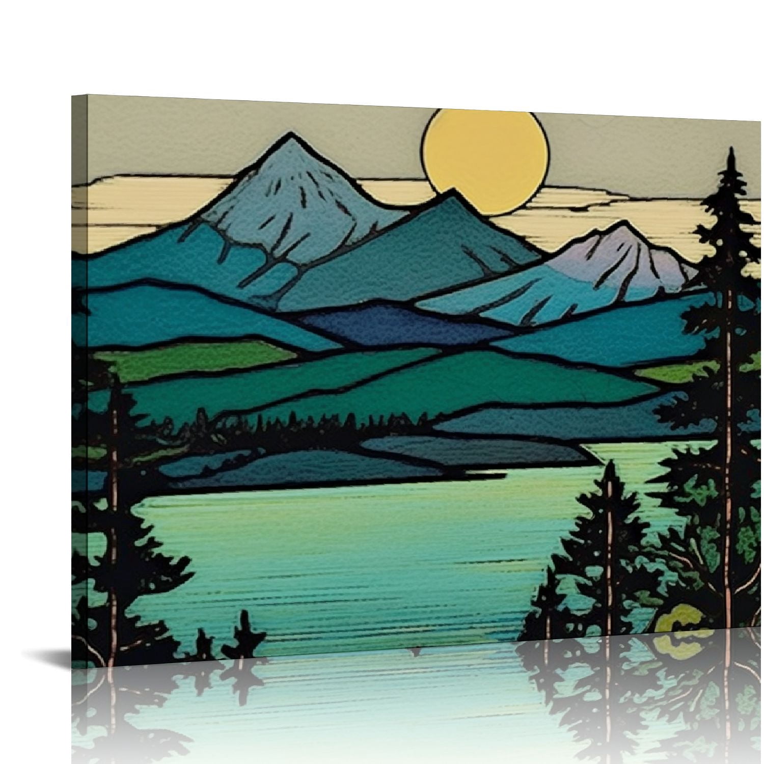 JEUXUS Large Abstract Mountain Canvas Wall Art Nature Landscape Emerald ...