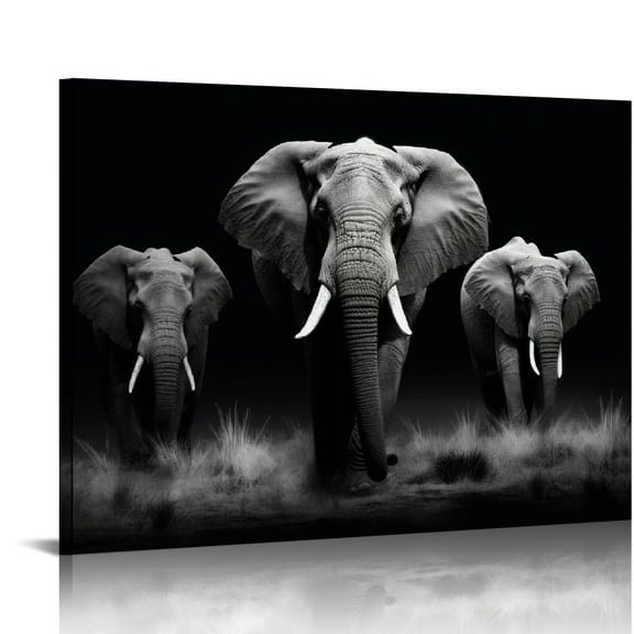 JEUXUS Large Black White Elephant Contemporary African Animal Wall Art Canvas Print Framed Picture Modern Painting for Living Room Bedroom Decor