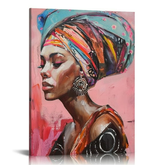 JEUXUS Large Canvas Prints Wall Art Photo for Home, African American Black Girl Colorful Modern Indian Women Pictures for Bedroom, Living Room, Stretched Ready to Hang  16x20 in