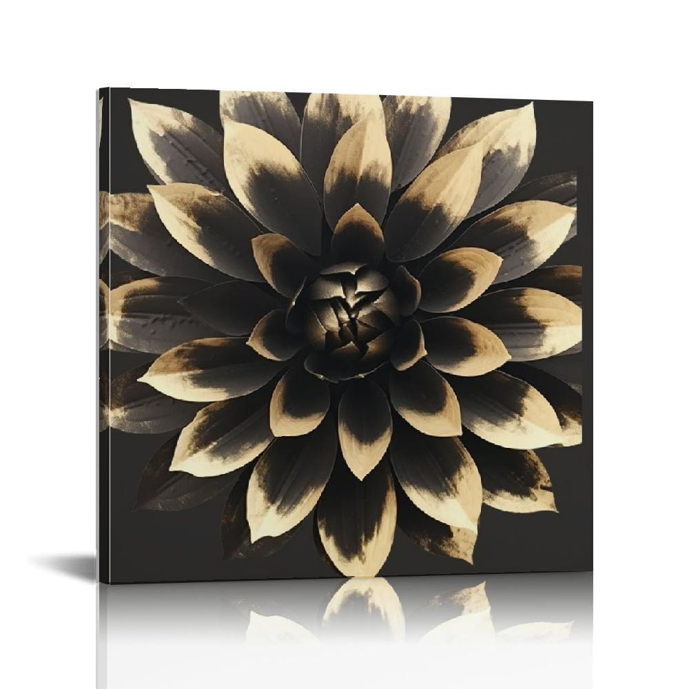 JEUXUS Large Canvas Wall Art Black and Gold Flower Wall Decor for ...