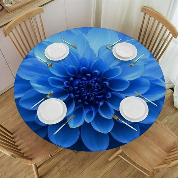 JEUXUS Large Flowers Outdoor Fitted Round Tablecloth, Polyester Fiber, Multiple Sizes, Machine Washable White
