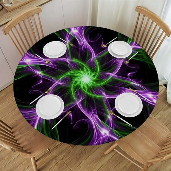 JEUXUS Large Flowers Waterproof Resistant Fabric Round Tablecloth White