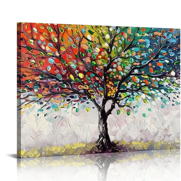 JEUXUS  Large Living Room Wall Decor Abstract Canvas Wall Art Colorful Trees Landscape Painting Picture Giclee Print Framed Artwork Modern Home Bedroom Wall Decoration Ready to Hang