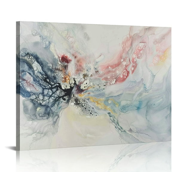 JEUXUS Large Pink Abstract Wall Art Contemporary Canvas Artwork Marble Design Blush Grey Water Flow Trendy Paintings Modern Framed Decor for Kitchen Bedroom Living Room Dining Room Office 20x16in