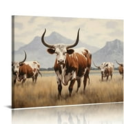 JEUXUS Large Texas Longhorn Canvas Wall Art Decor Western Farmhouse Cow Cattle Picture Art Prints for Living Room, Kitchen, Bedroom, Office & Home Decor Gift Ready to 20x16in