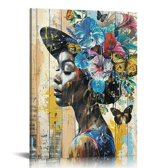 JEUXUS  Large Wall Art African Art Pictures for Bedroom Wall Decor Above Bed Colorful Flower Wall Decor Black Queen Wall Art Prints Butterfly Painting for Living Room Wall Decorations