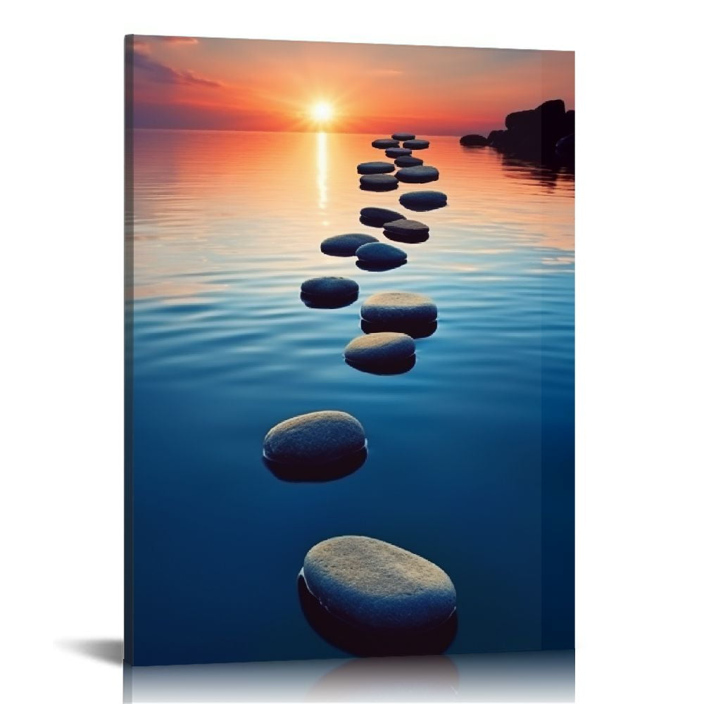 JEUXUS Large Zen Canvas Wall Art Relaxing Stones at Sunset Picture