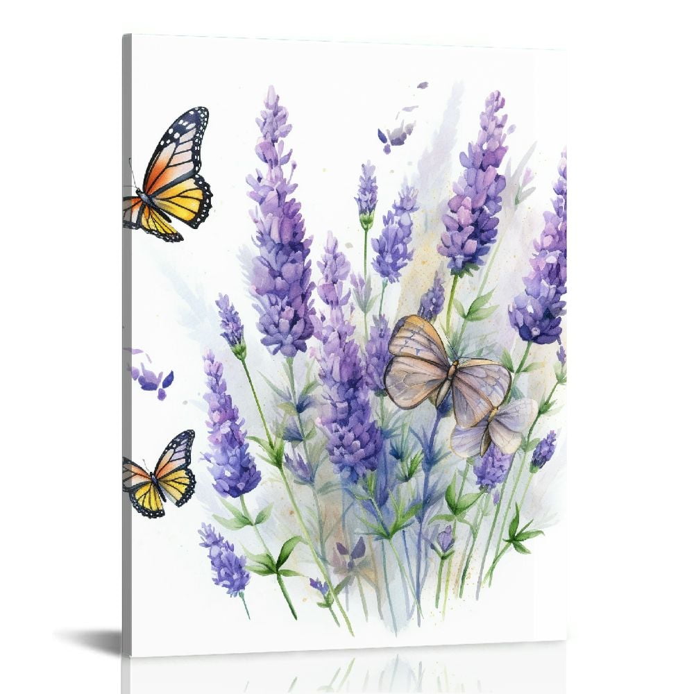 Tableau Toile Panoramique Papillons Et Fleurs Mauves - Décor Mural Moderne Pour Salon, Chambre, Bureau