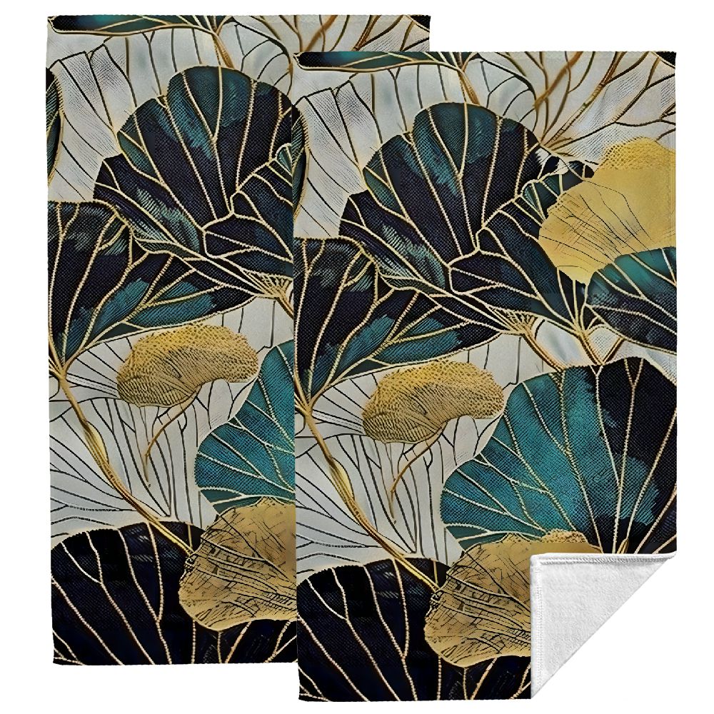 JEUXUS Leaves Gold Accents Botanical Soft Bath Towel Absorbent Hand