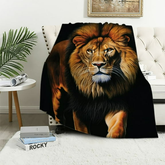 JEUXUS  Lion Blanket Animal Print Soft Warm Throw for Couch Sofa Bed, Black