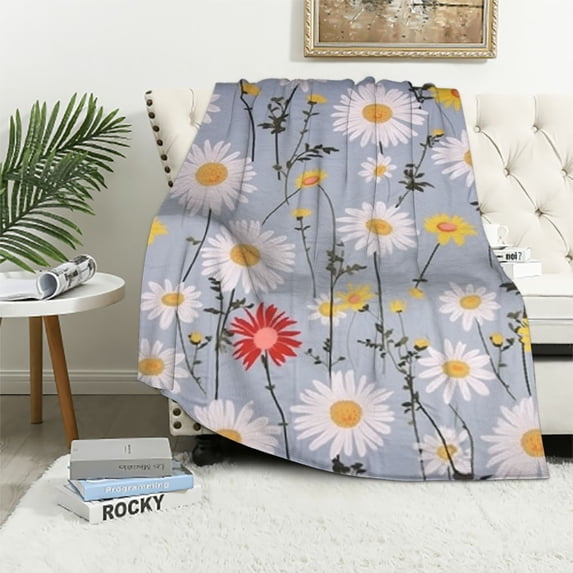 JEUXUS Little Daisy Flowers Throw Blanket Ultra Soft Cozy Decorative Flannel Blanket for Home Bed Couch Chair Travel