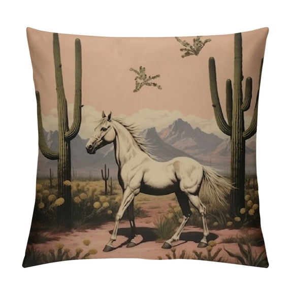 JEUXUS Long Live Cowgirls Wild and Free Retro Western Cowgirl Horse Cactus Desert Throw Pillow Cover,18"X18" Pillowcase Cushion Cover for Home Bedroom Girls Room Dorm Decor,Gifts for Teen Girls