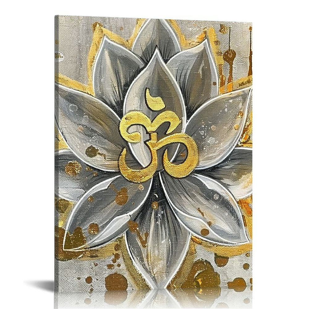 JEUXUS Lotus Canvas Flower Wall Art Gold and Grey Zen Painting Pictures ...