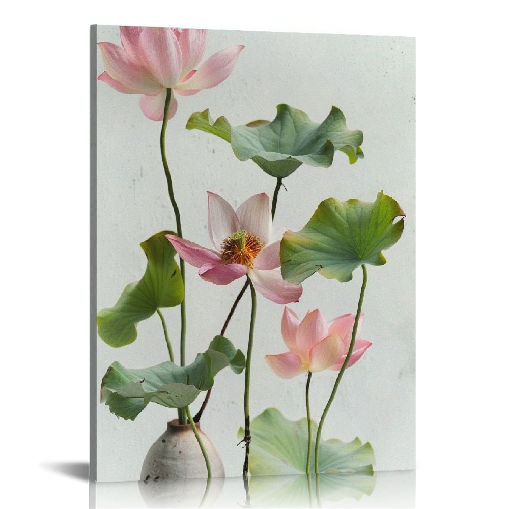 JEUXUS Lotus Canvas Wall Art Floral Wall Decor | HD Printed & Wooden ...