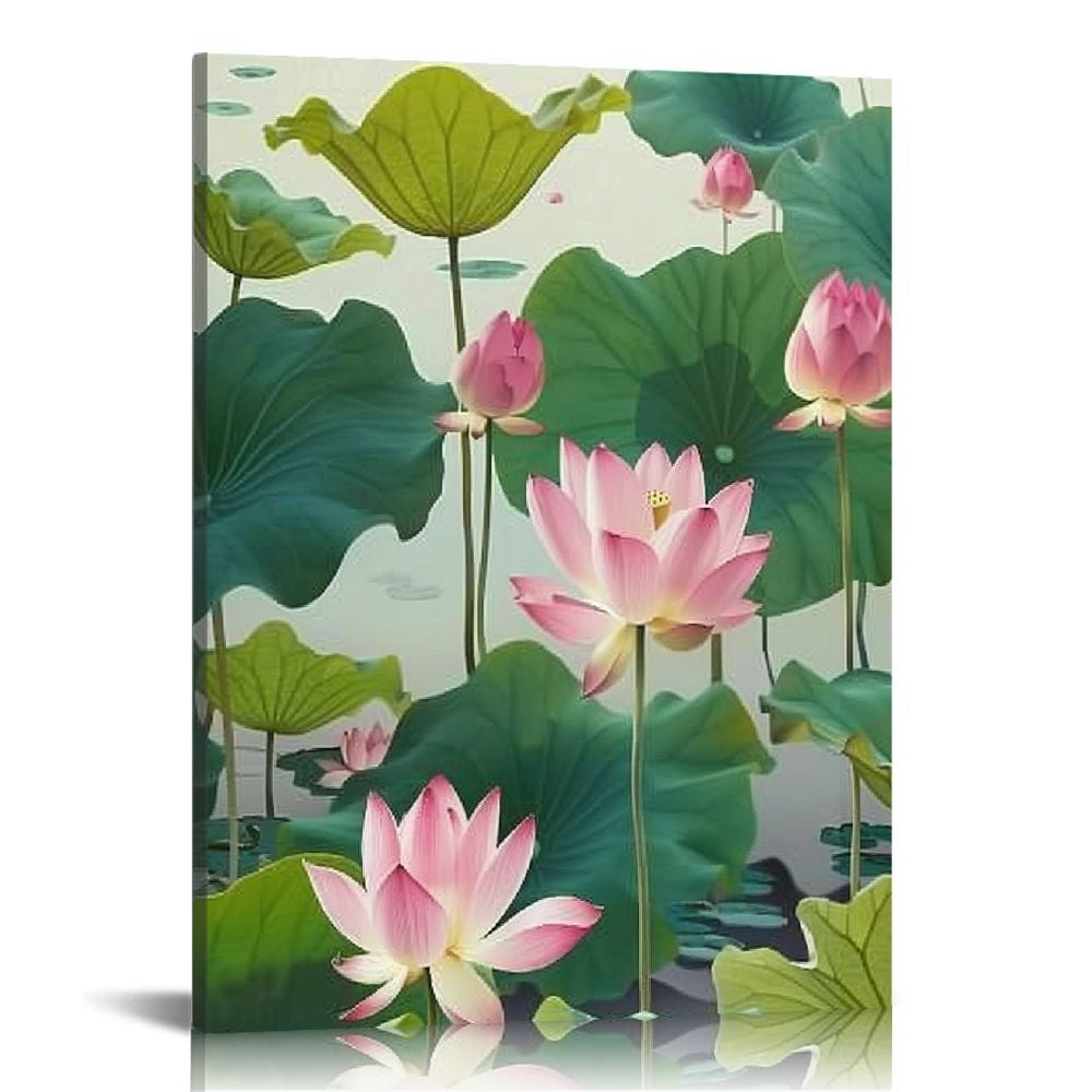 JEUXUS Lotus Canvas Wall Art Floral Wall Decor | HD Printed & Wooden ...