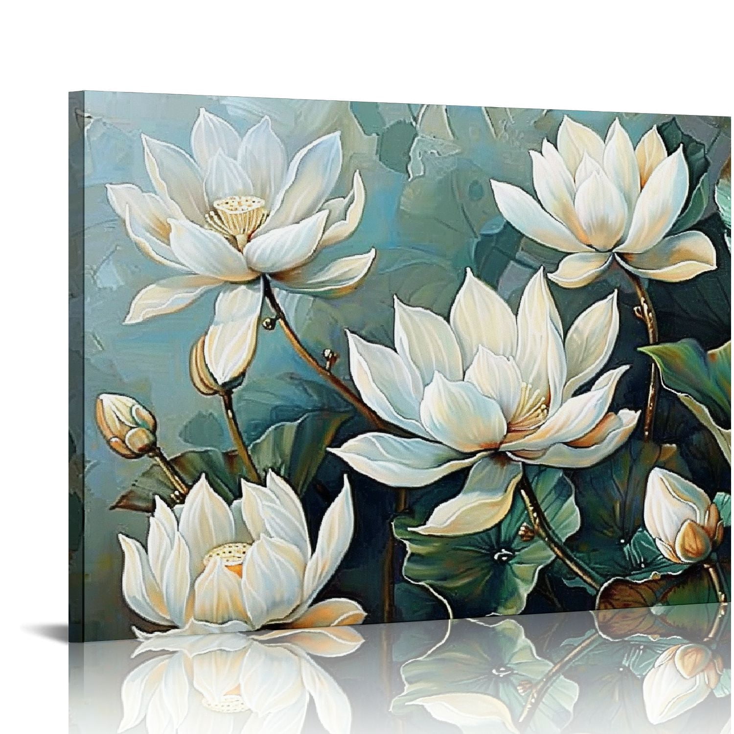 JEUXUS Lotus Flower Canvas Wall Art White and Indigo Blue Floral ...
