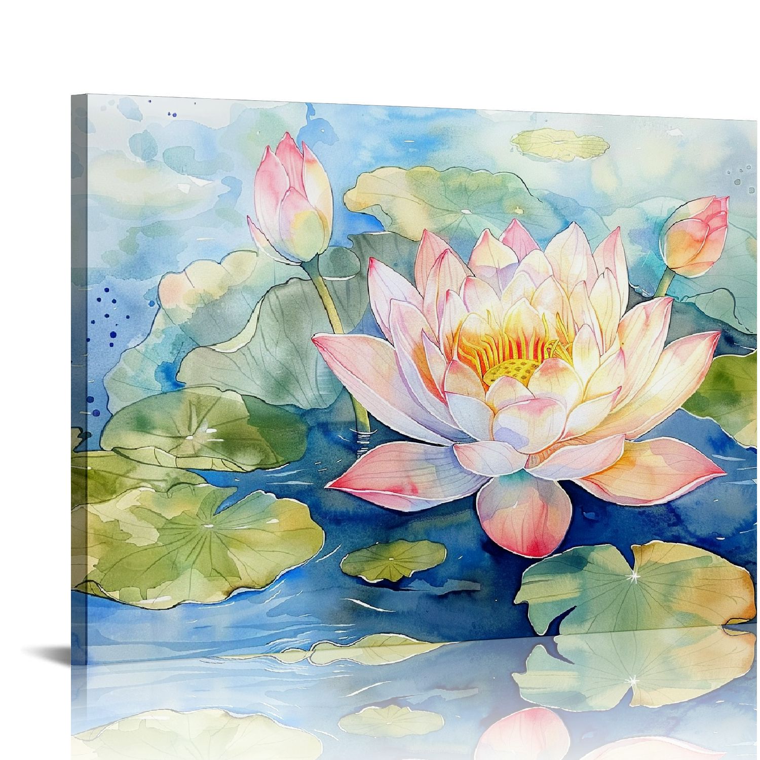 JEUXUS Lotus Flower Canvas Wall Art Zen Pictures Wall Decor Pink Lotus 