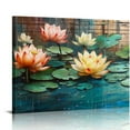 thumbnail image 1 of JEUXUS  Lotus Flower Wall Art for Living Room, Floral Canvas Wall Decor for Bedroom, Teal Vintage Print Painting, Colorful Artwork for Home, Aesthetic Picture Decoration, 1 of 5