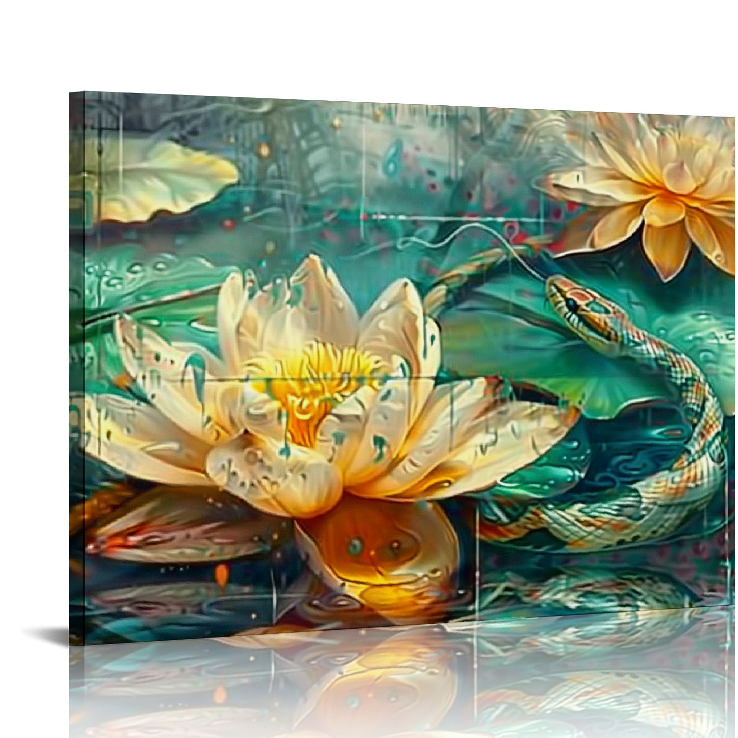 JEUXUS Lotus Flower Wall Art for Living Room, Floral Canvas Wall Decor ...