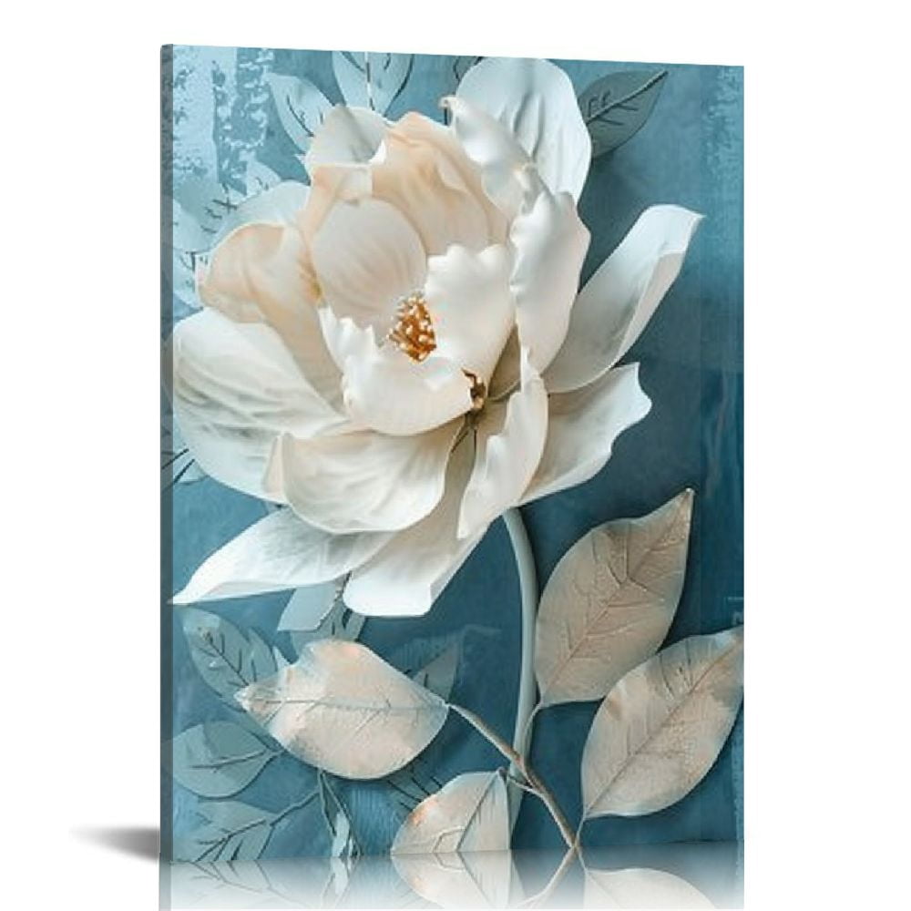 JEUXUS Lotus Flower Wall Decor Blue and White Wall Canvas Blossom ...